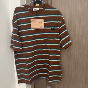 Miu Miu Brown Striped Short Sleeve T-Shirt Size L